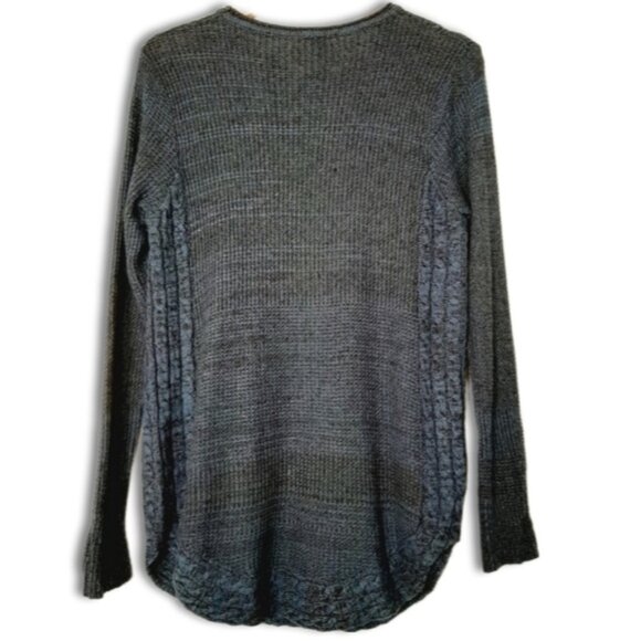 ONYX Cable Knit Sides Crewneck Sweater Rounded Hem Soft Top Marled Blue Sz M - Picture 8 of 14